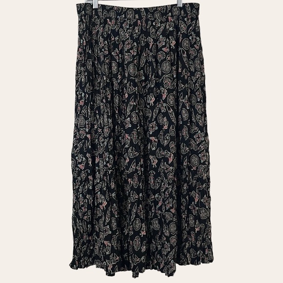Vintage Sun River Black Kokopelli Western Boho Maxi Skirt Plus 1X Crinkle Rayon - Picture 3 of 8